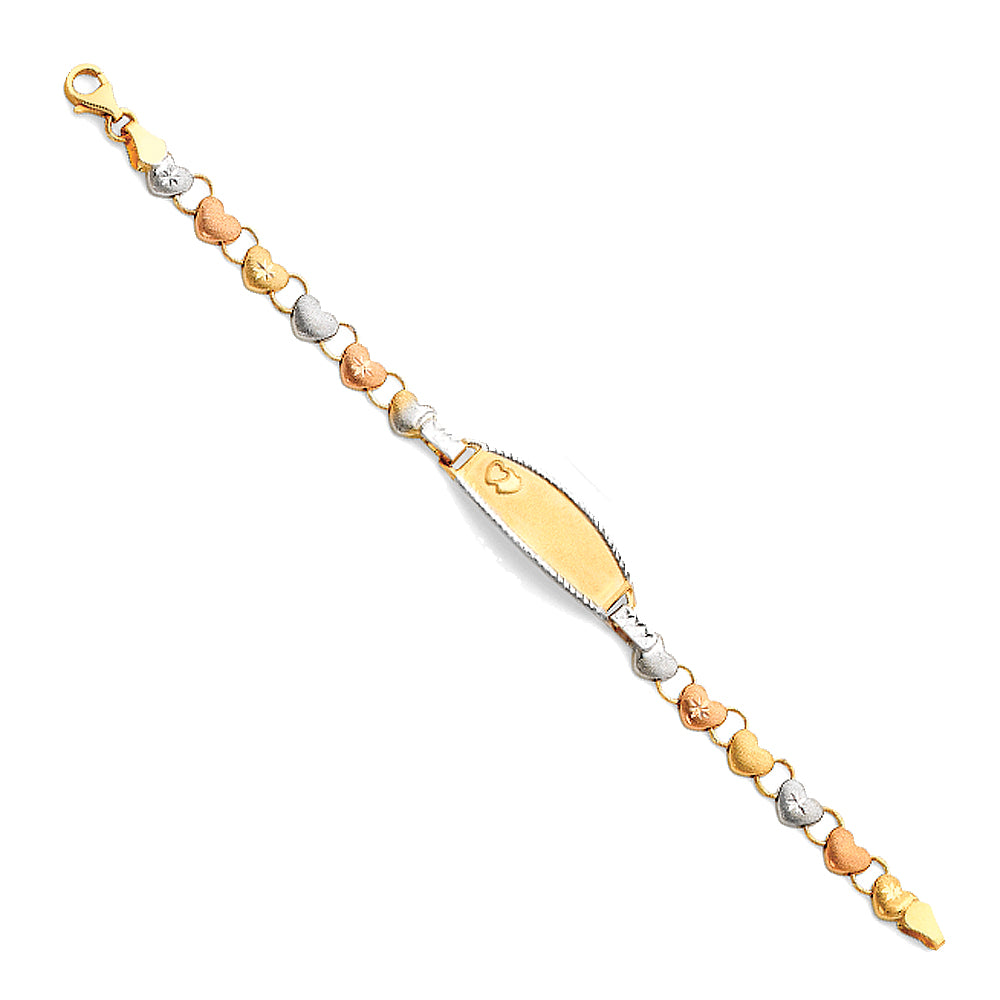 14K Yellow White Rose Gold Lit Stampato ID Bracelet For Junior