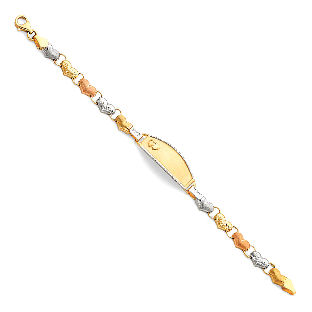 14K Yellow White Rose Gold Lit Stampato ID Bracelet For Junior
