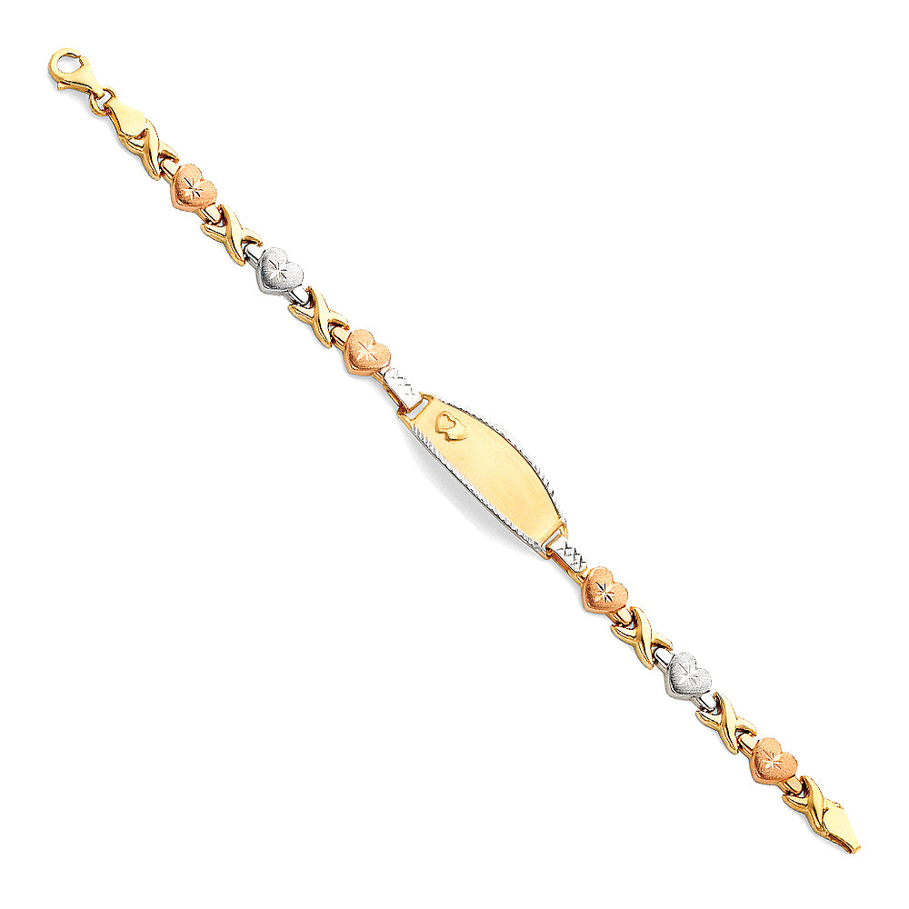14K Yellow White Rose Gold Lit Stampato ID Bracelet For Junior