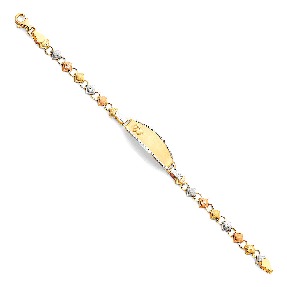 14K Yellow White Rose Gold Lit Stampato ID Bracelet For Junior