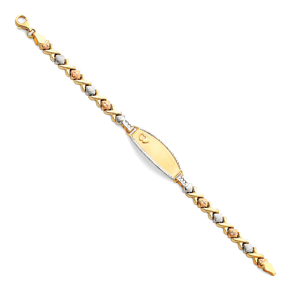 14K Yellow White Rose Gold Lit Stampato ID Bracelet For Junior