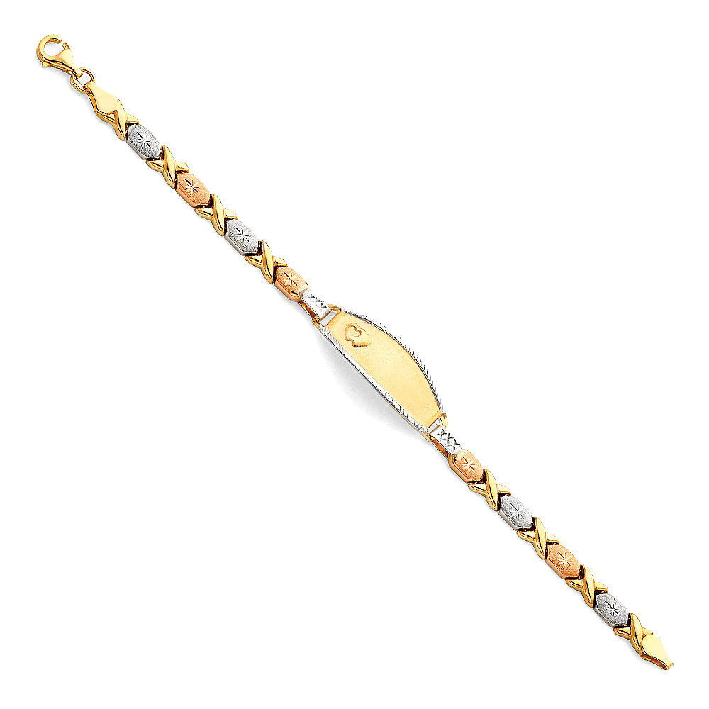 14K Yellow White Rose Gold Lit Stampato ID Bracelet For Junior