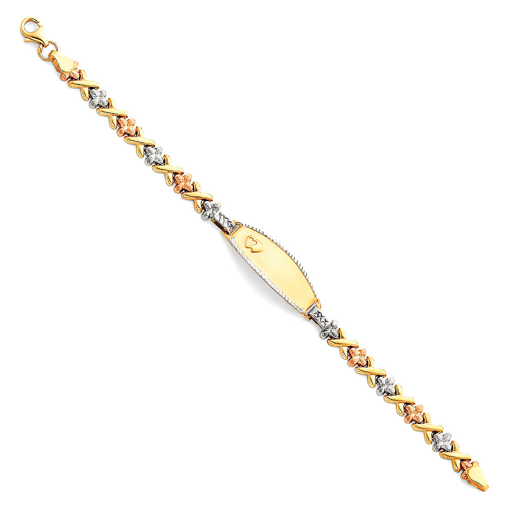 14K Yellow White Rose Gold Lit Stampato ID Bracelet For Junior