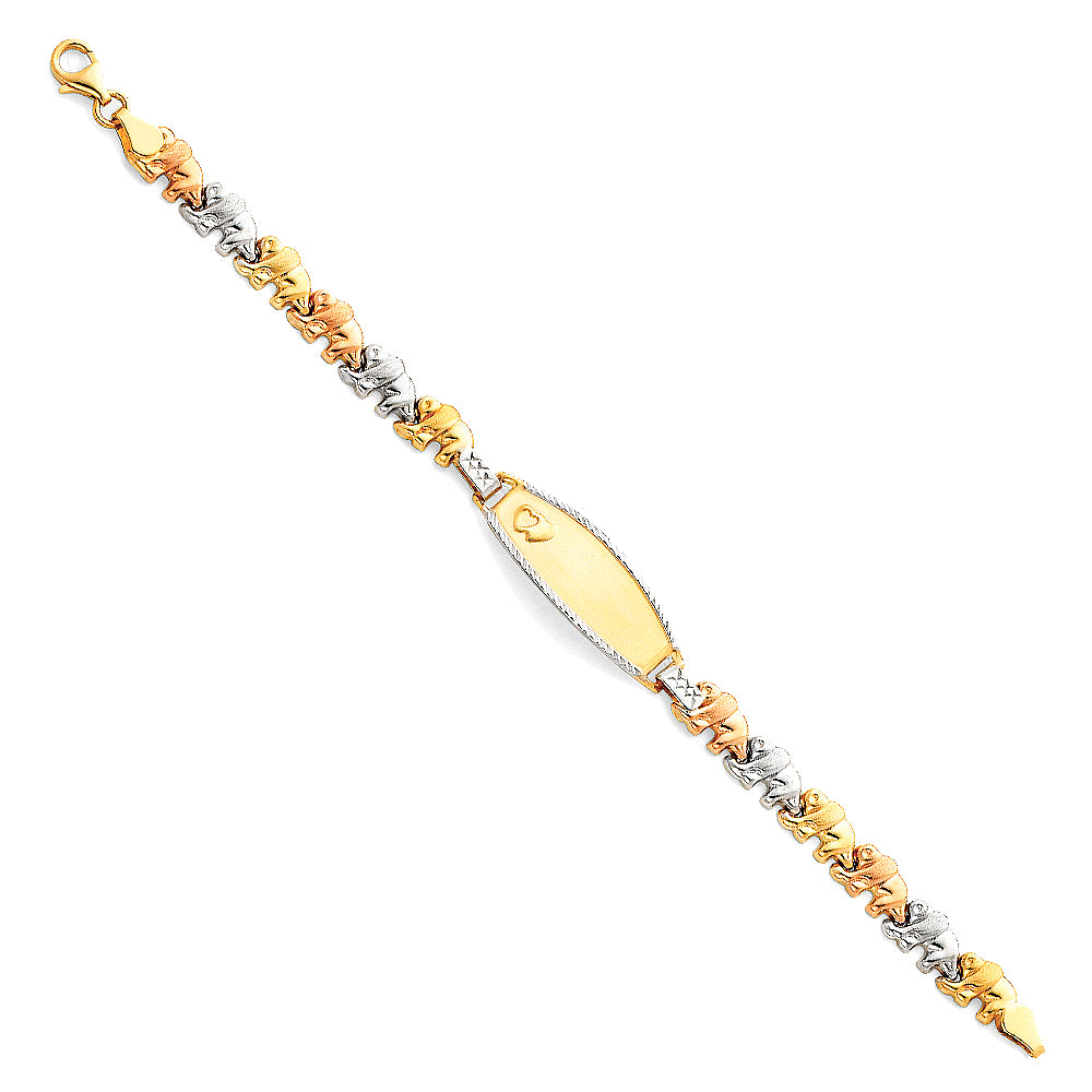 14K Yellow White Rose Gold Lit Stampato ID Bracelet For Junior