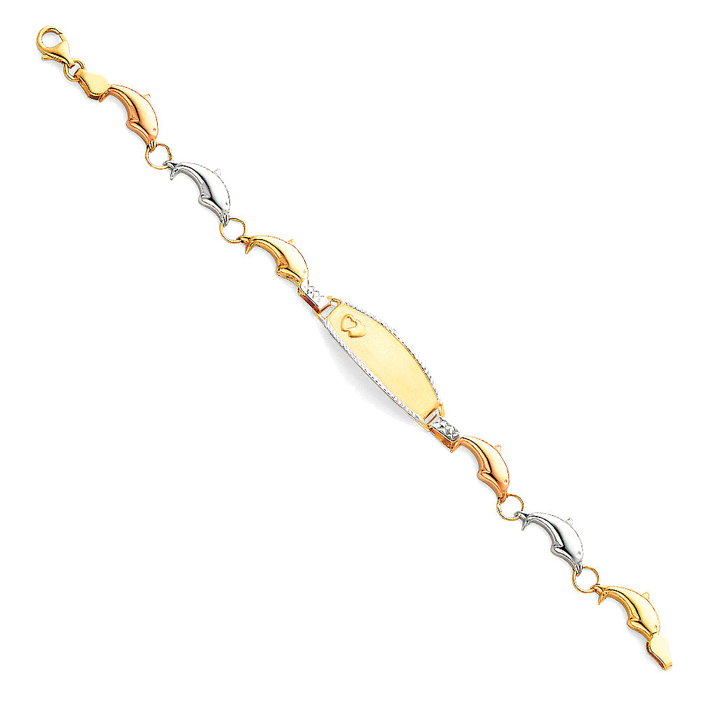 14K Yellow White Rose Gold Lit Stampato ID Bracelet For Junior
