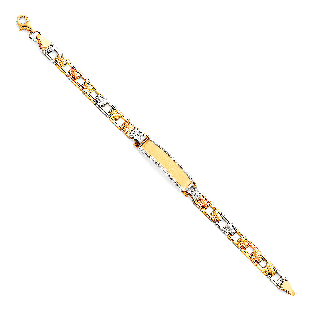 14K Yellow White Rose Gold Lit Stampato ID Bracelet For Junior