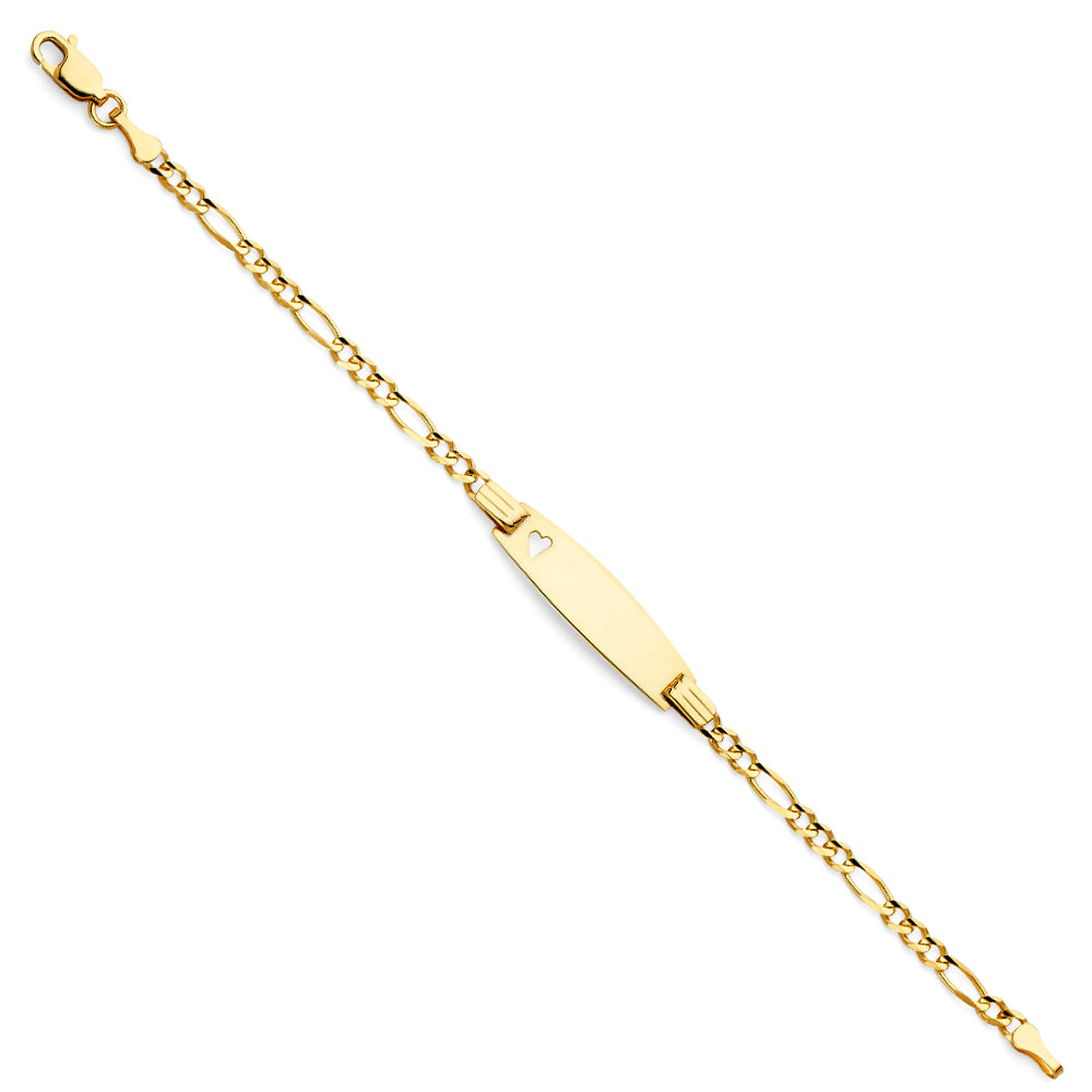 14K Yellow Gold 80 Figaro 3+1 Baby Ov ID with Heart Br