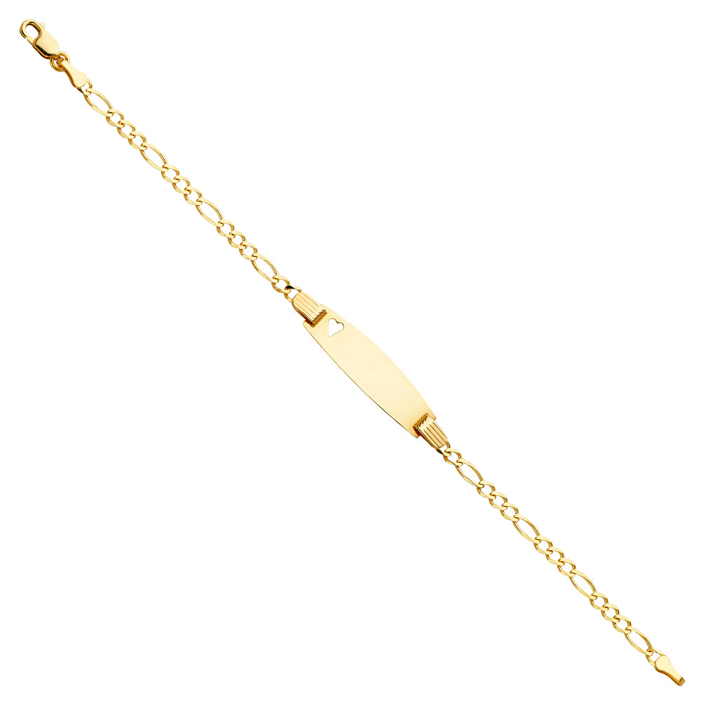 14K Yellow Gold 60 Figaro 3+1 Baby Ov ID with Heart Br