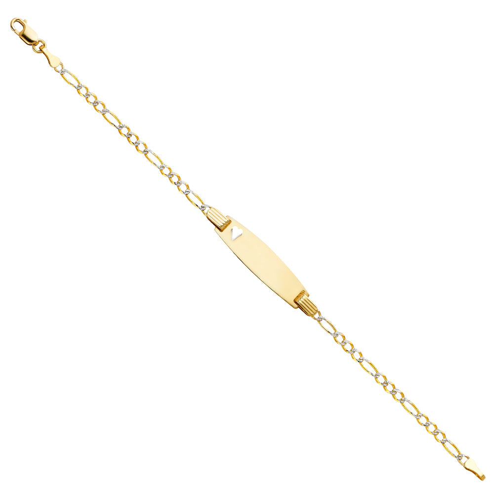 14K 60 Figaro 3+1 WP Baby Ov ID with Heart Br