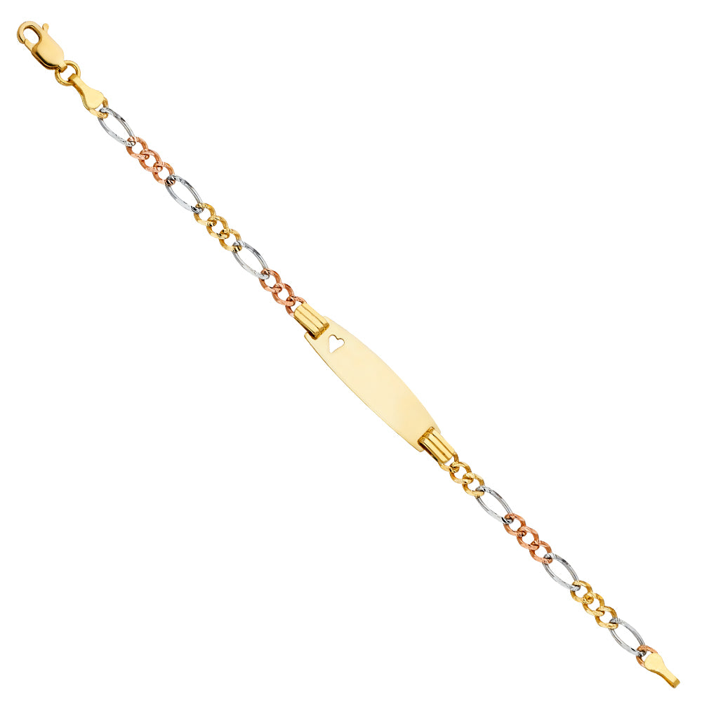 14K 80 Figaro 3+1 Yellow White Rose Gold Baby Ov ID with Heart Br