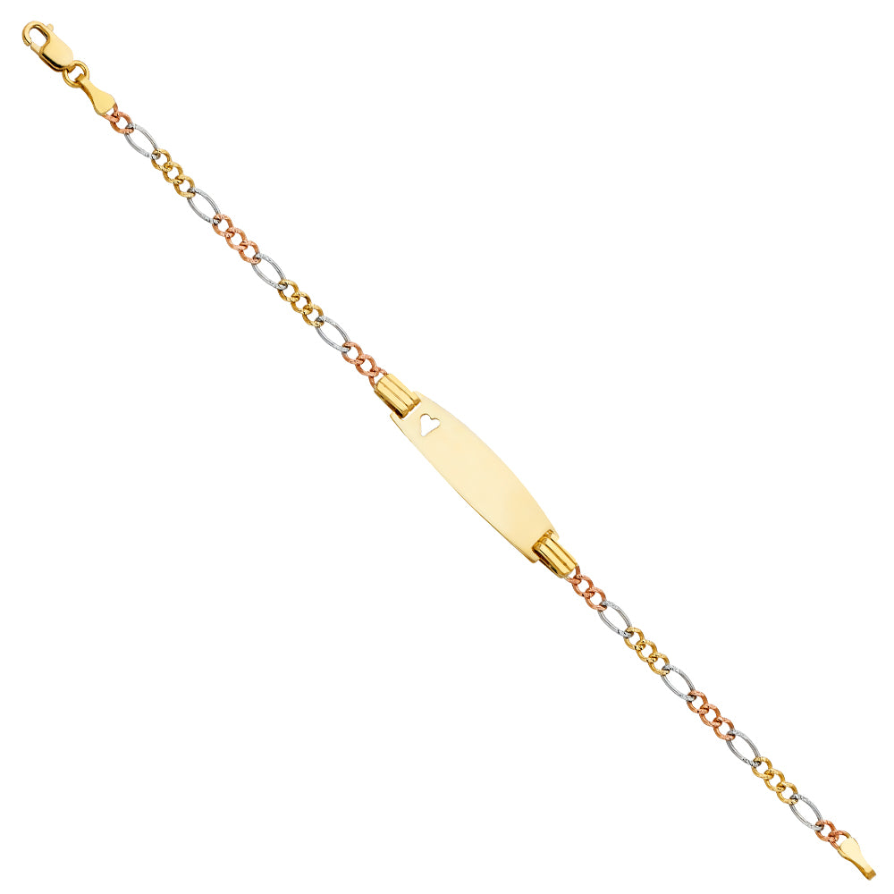 14K 60 Figaro 3+1 Yellow White Rose Gold Baby Ov ID with Heart Br
