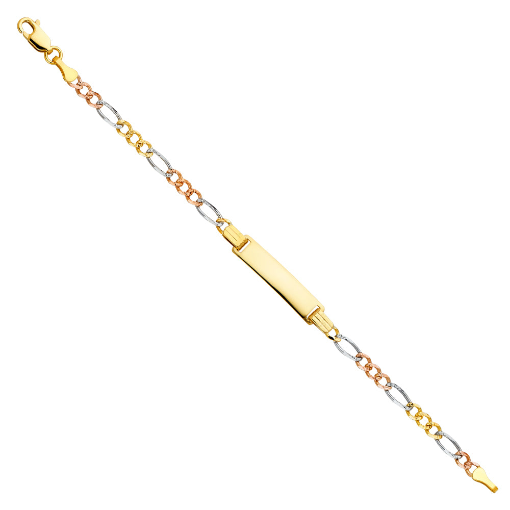 14K 80 Figaro 3+1 Yellow White Rose Gold Baby ID Bracelet