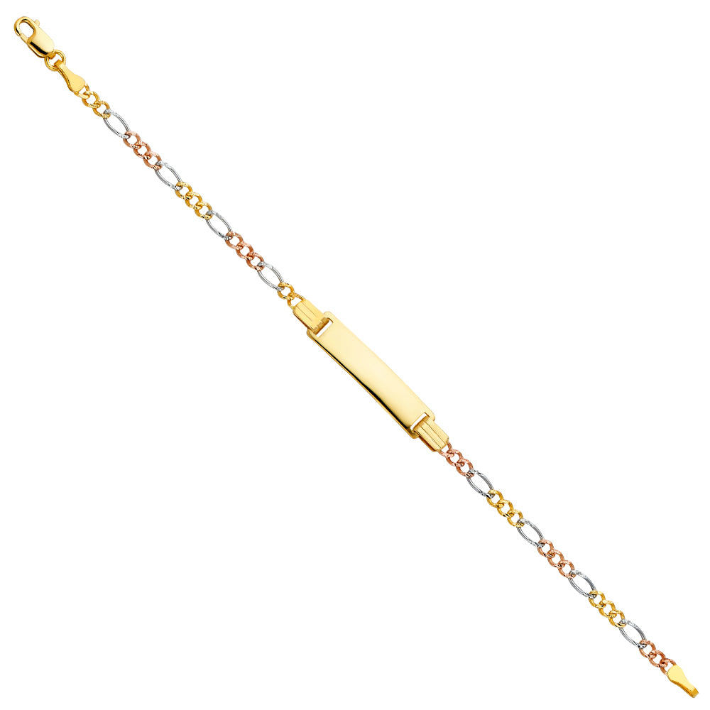 14K 60 Figaro 3+1 Yellow White Rose Gold Baby ID Bracelet
