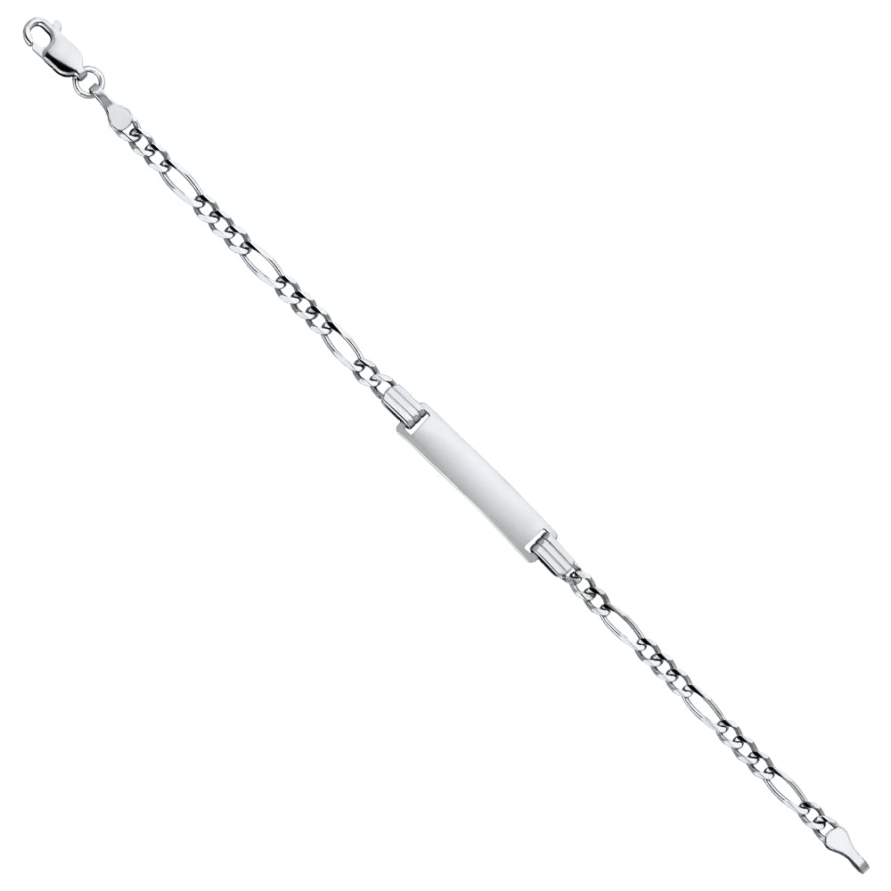 14K White Gold 80 Figaro 3+1 Baby ID Bracelet