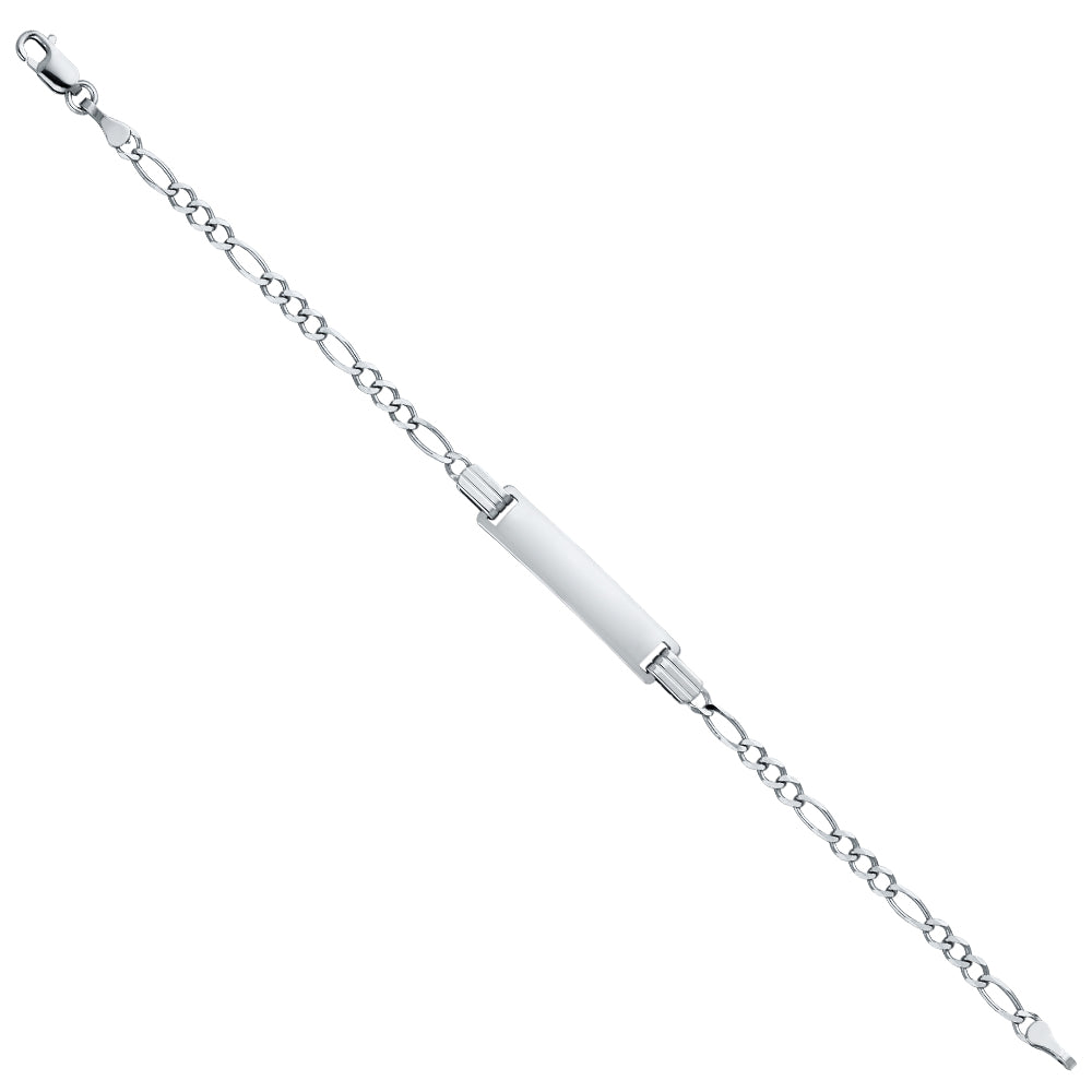 14K White Gold 60 Figaro 3+1 Baby ID Brace