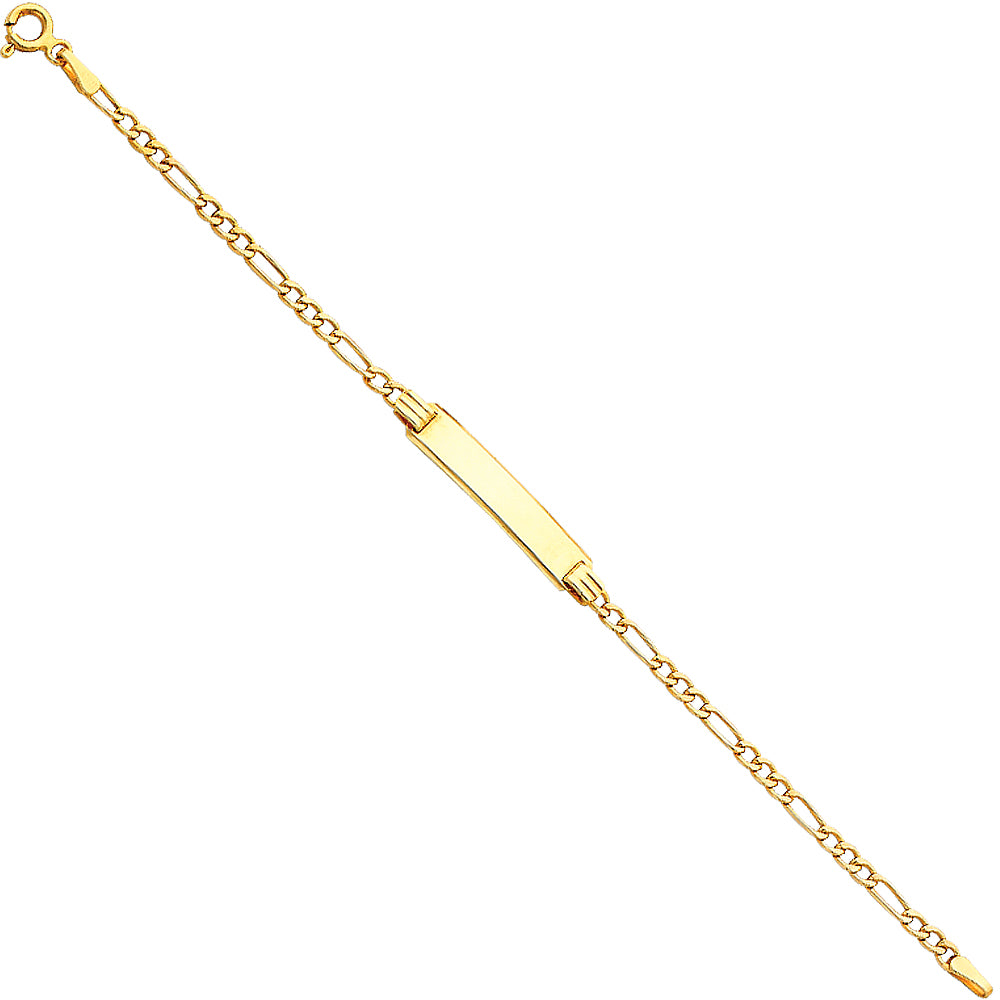 14K Yellow Gold 60 Hollow Figaro 3+1 Baby ID Brace