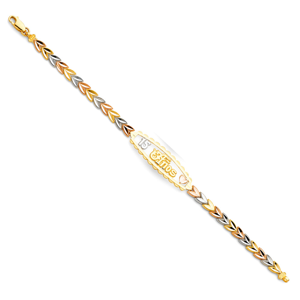 14K Yellow White Rose Gold 15 Years ID Bracelet