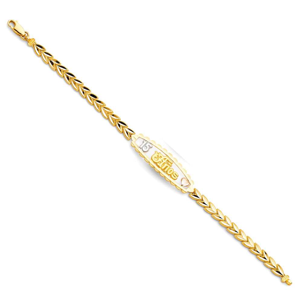 14K Yellow White Rose Gold 15 Years ID Bracelet
