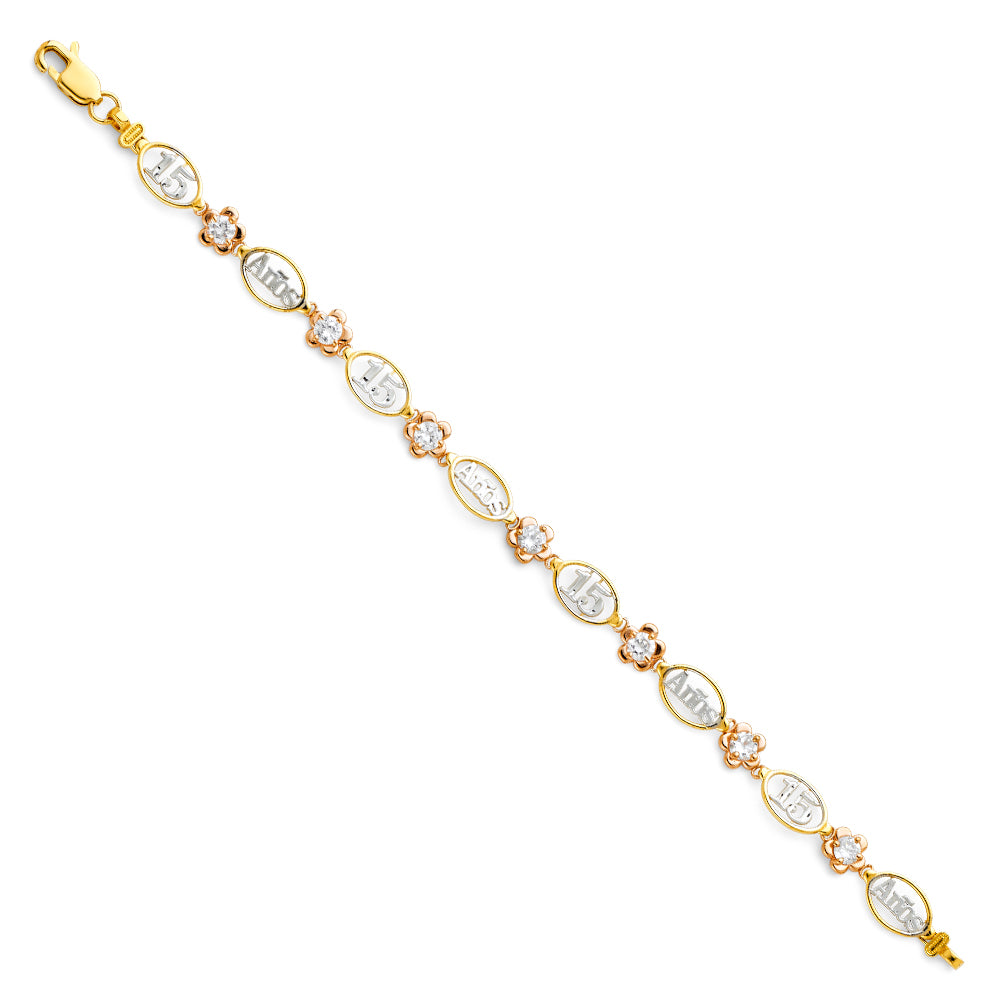 14K Yellow White Rose Gold 15 Years Bracelet