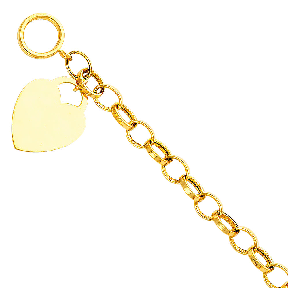 14K Yellow Gold Lit Hollow Bracelet with Heart Pendant