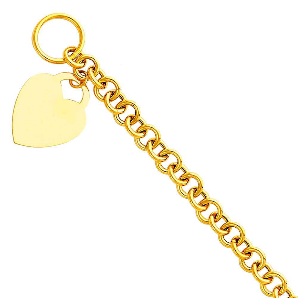 14K Yellow Gold Lit Hollow Bracelet with Heart Pendant