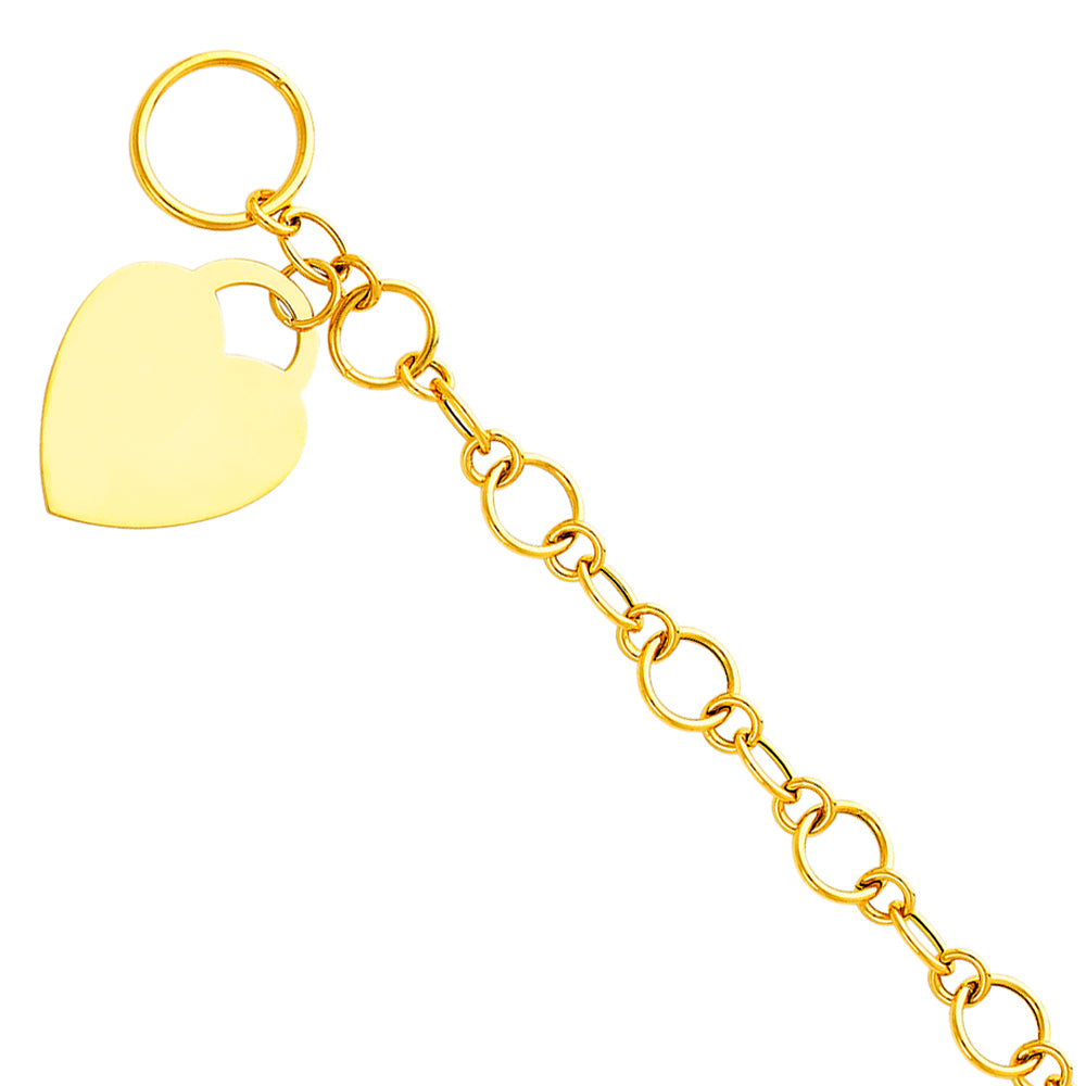 14K Yellow Gold Lit Hollow Bracelet with Heart Pendant