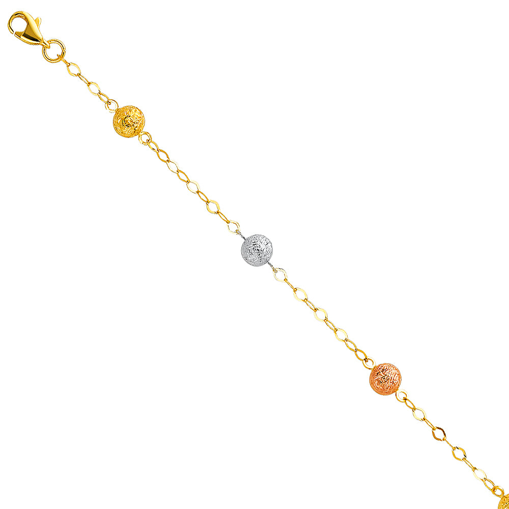 14K Yellow White Rose Gold Lit Chain Bracelet W/Snow Ball