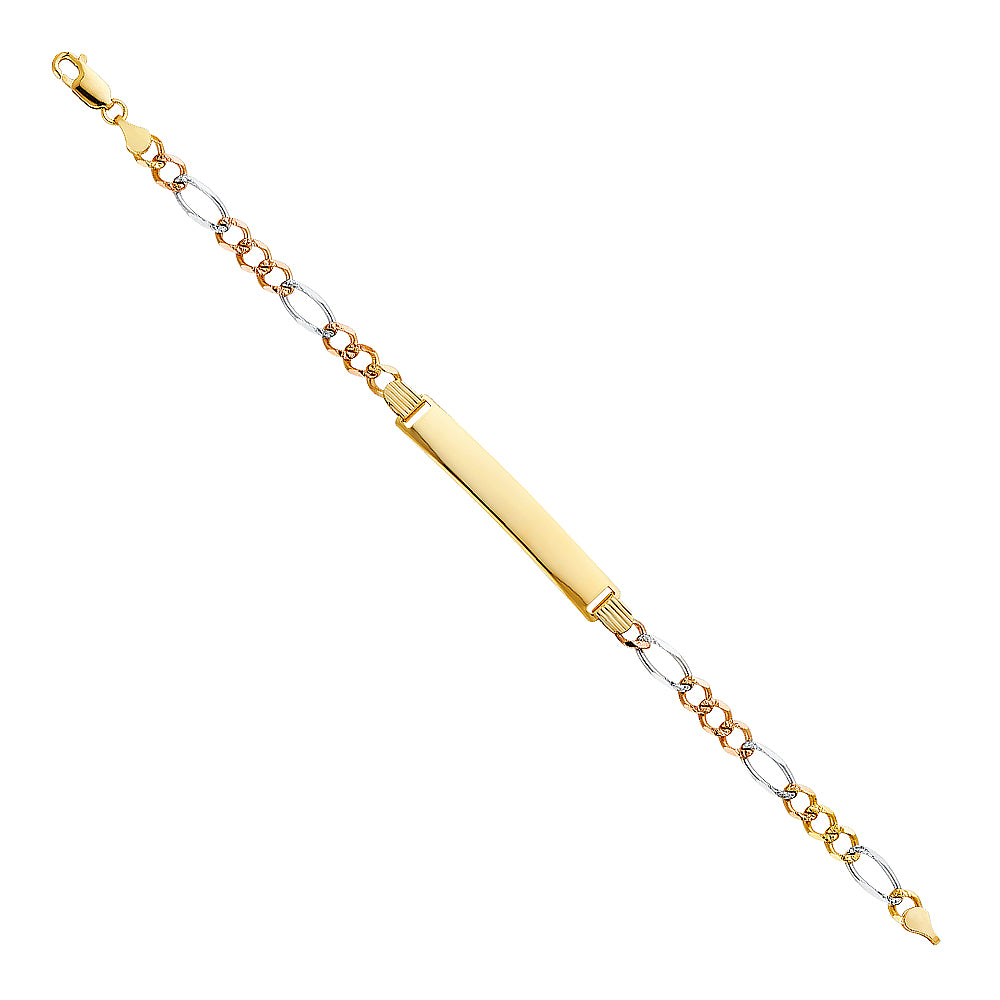 14K Yellow White Rose Gold Figaro 3+1 120 ID Bracelet
