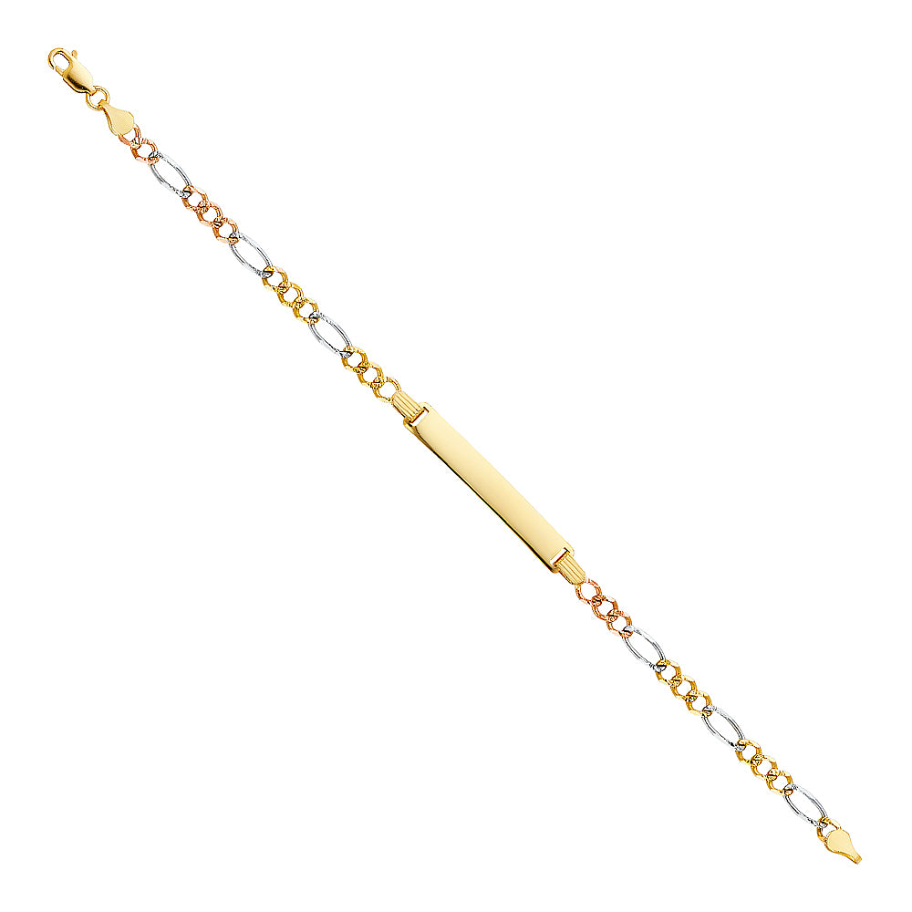 14K Yellow White Rose Gold Figaro 3+1 100 ID Bracelet