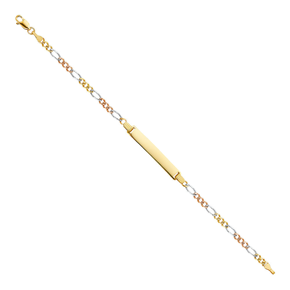 14K Yellow White Rose Gold Figaro 3+1 80 ID Bracelet