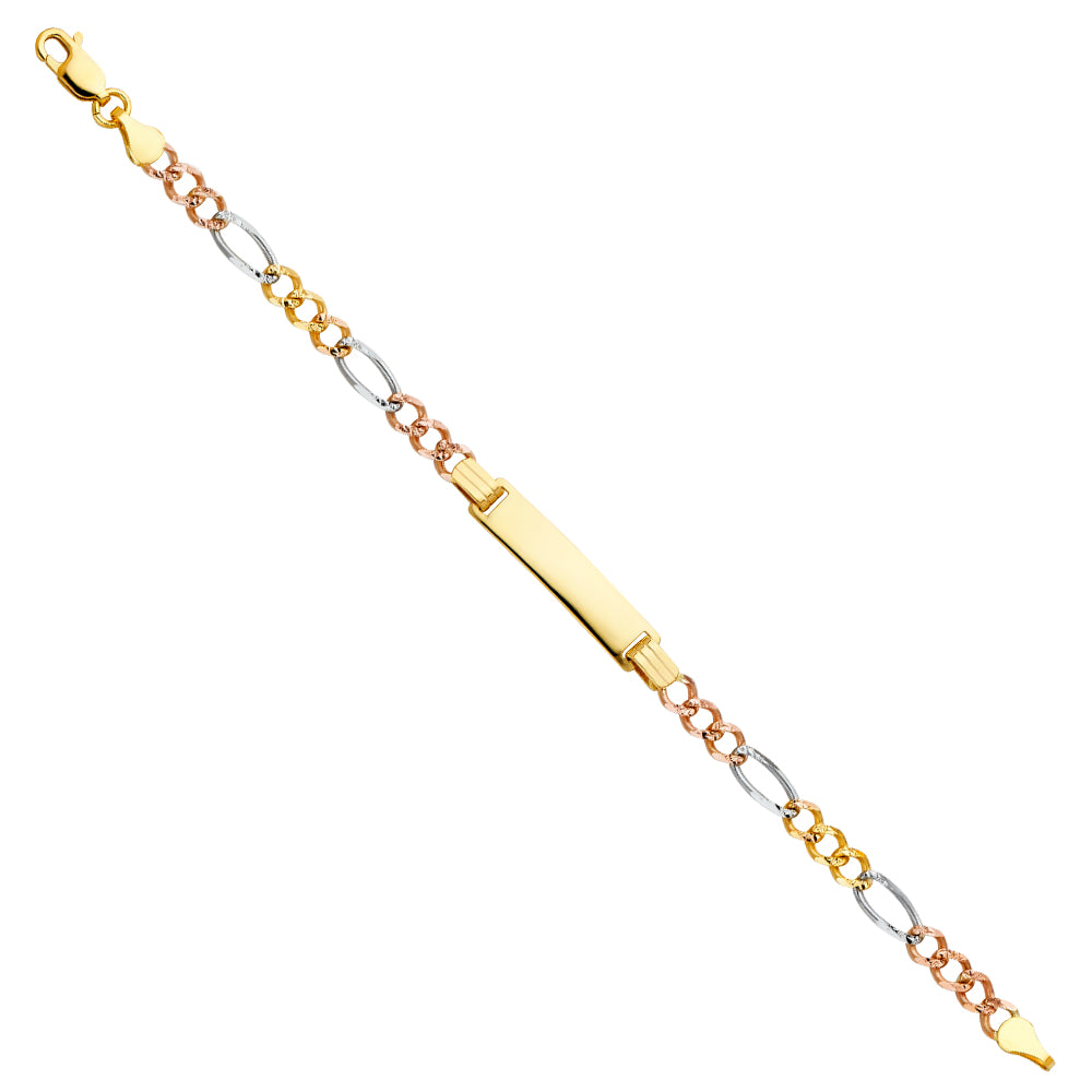 14K Yellow White Rose Gold Figaro 3+1 100 Baby ID Br