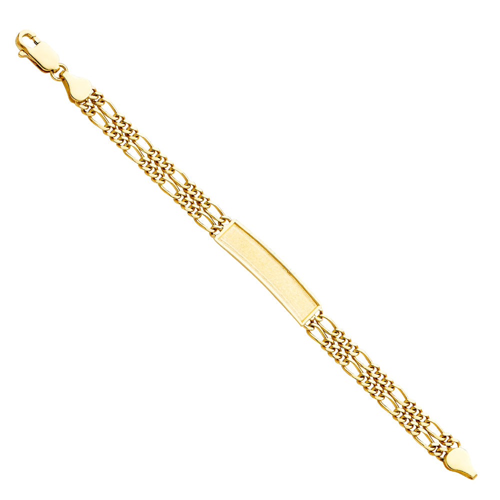14K Yellow Gold Two Rows Figaro Frame Junior ID Br