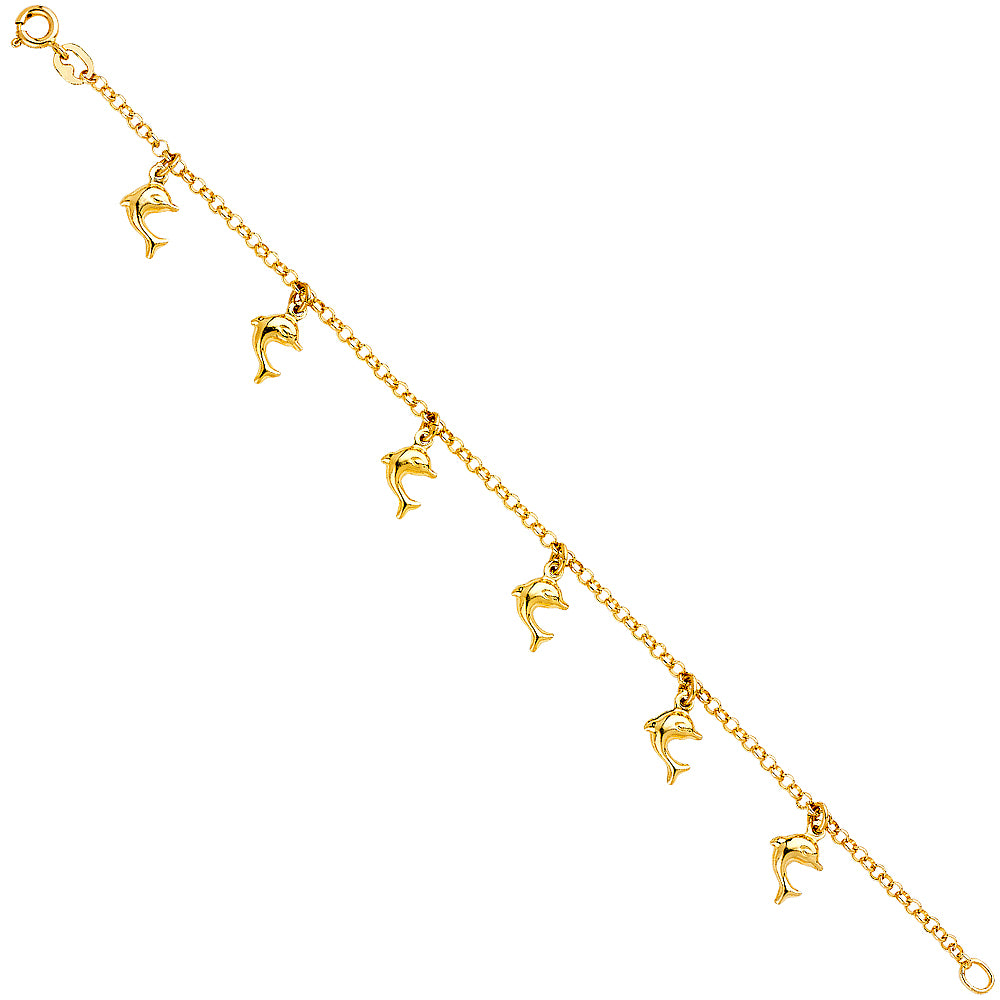14K Yellow Gold Hanging Charm Bracelet