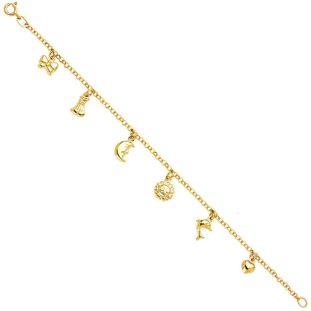 14K Yellow Gold Hanging Charm Bracelet