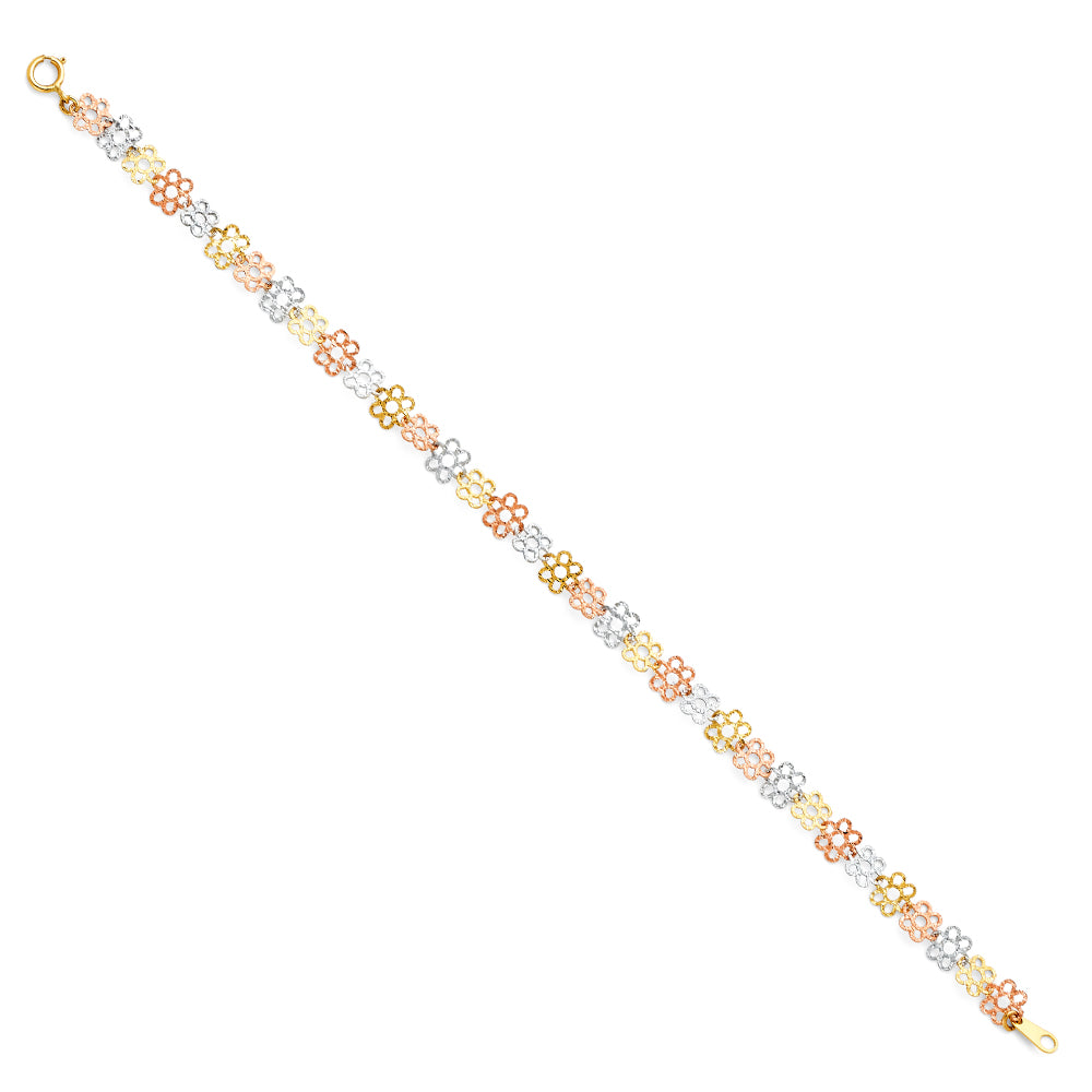 14K Yellow White Rose Gold Stamp Diamond Cut Bracelet