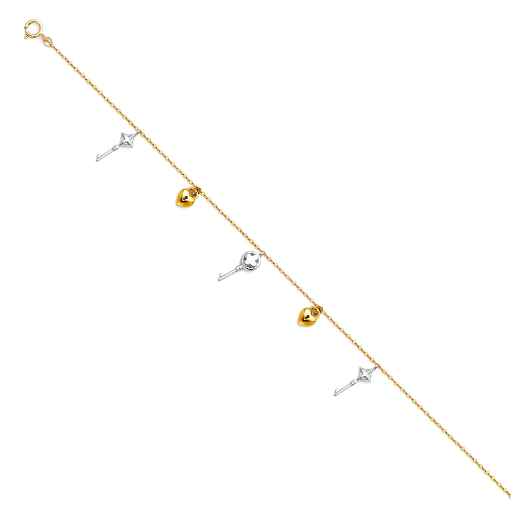 14K Two Tone Gold Hanging Charm Bracelet