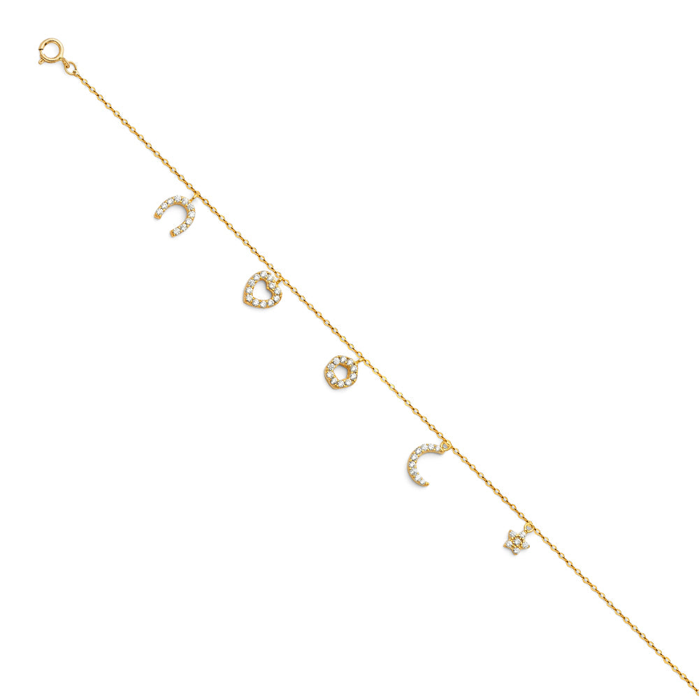 14K Yellow Gold Light CZ Chain Bracelet