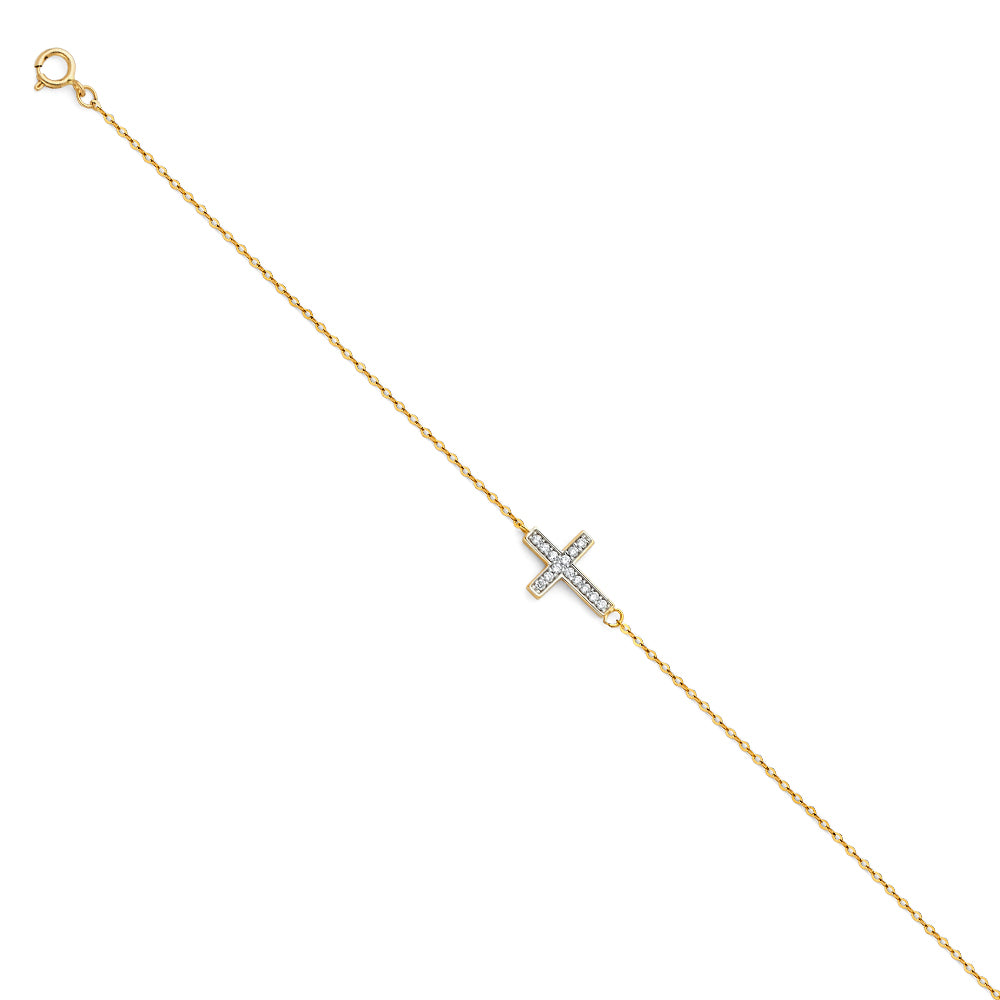 14K Yellow Gold Light CZ Chain Bracelet