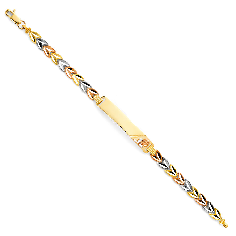 14K Yellow White Rose Gold Flower ID Bracelet