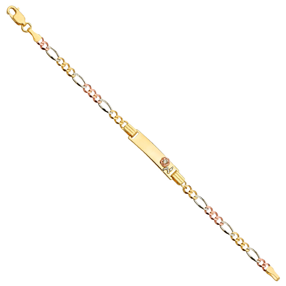 14K Yellow White Rose Gold Figaro 3+1 80 Flower B-Id Br