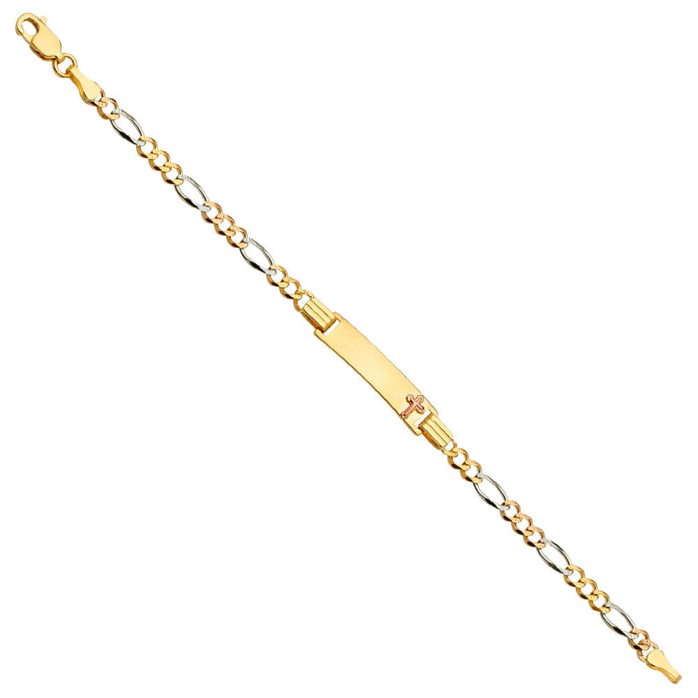 14K Yellow White Rose Gold Figaro 3+1 80 Cross B-Id Br