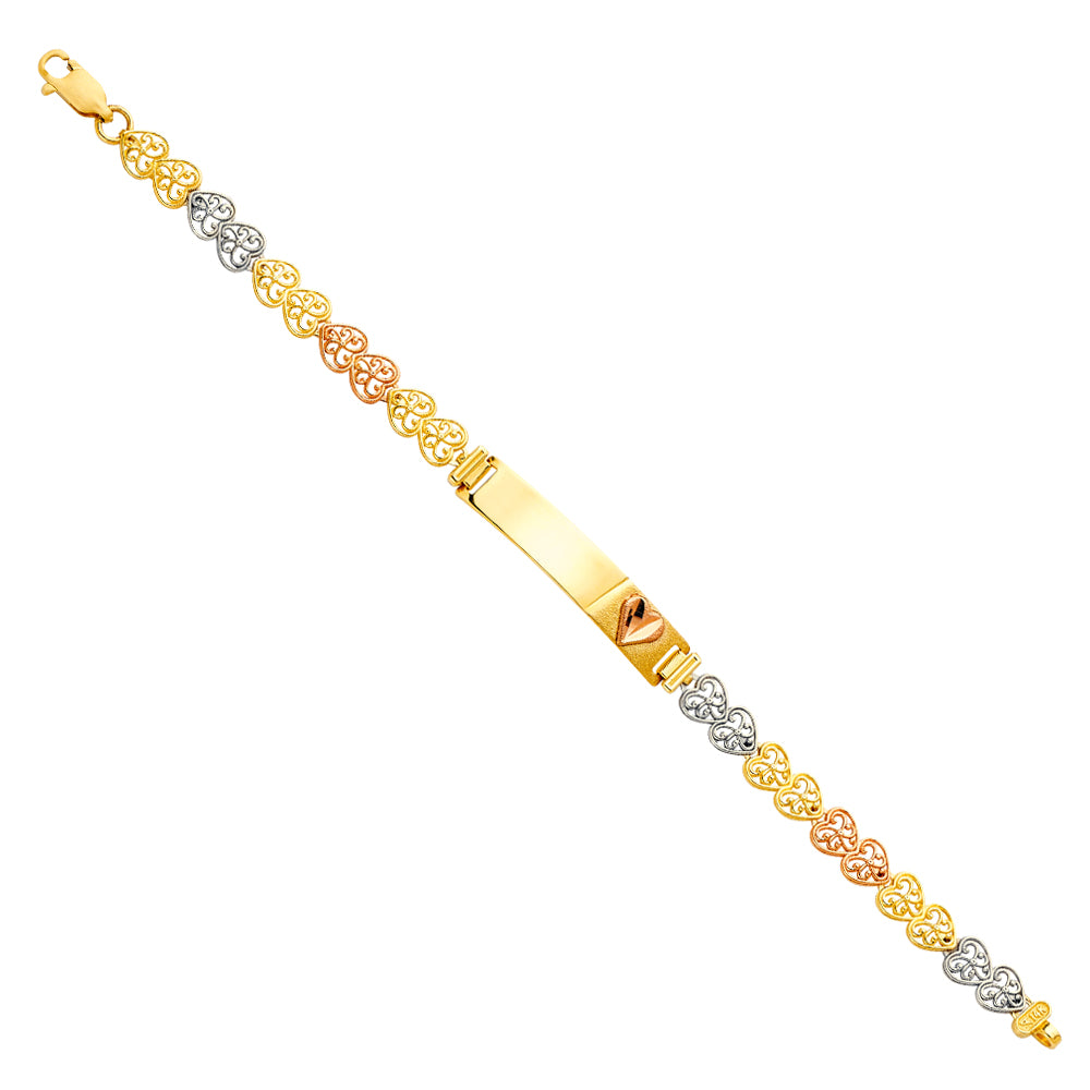 14K Yellow White Rose Gold Heart Link Heart B-Id Brace