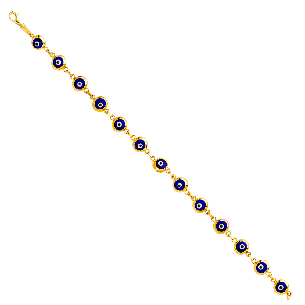 14K Yellow Gold Blue Evil Eye Bracelet
