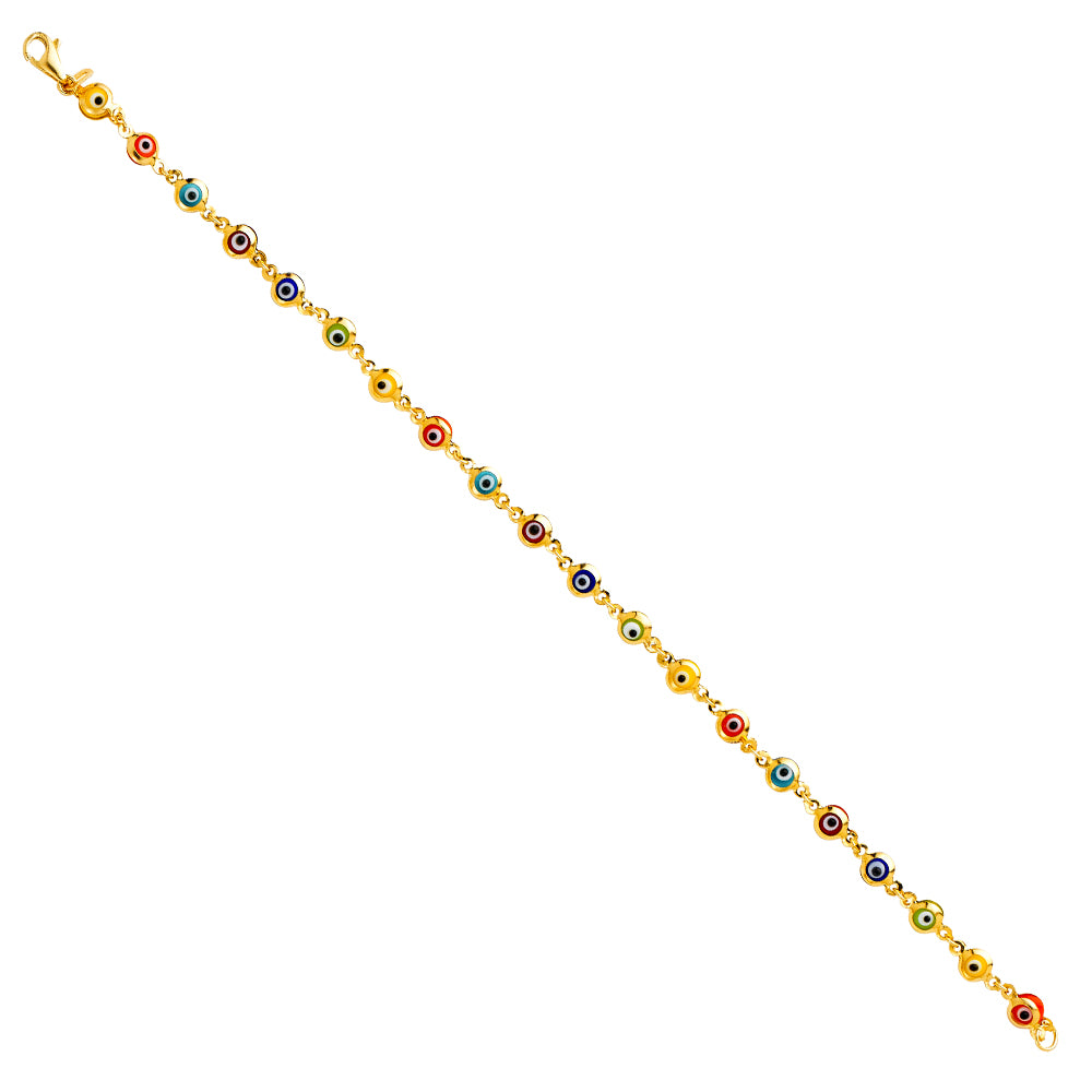 14K Yellow Gold Mixed Color Evil Eye Brace