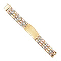 14K Yellow White Rose Gold 3 Rows Nugget Figaro Link Frame-ID Brace