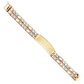 14K Yellow White Rose Gold 2 Rows Nugget Figaro Link Frame-ID Brace