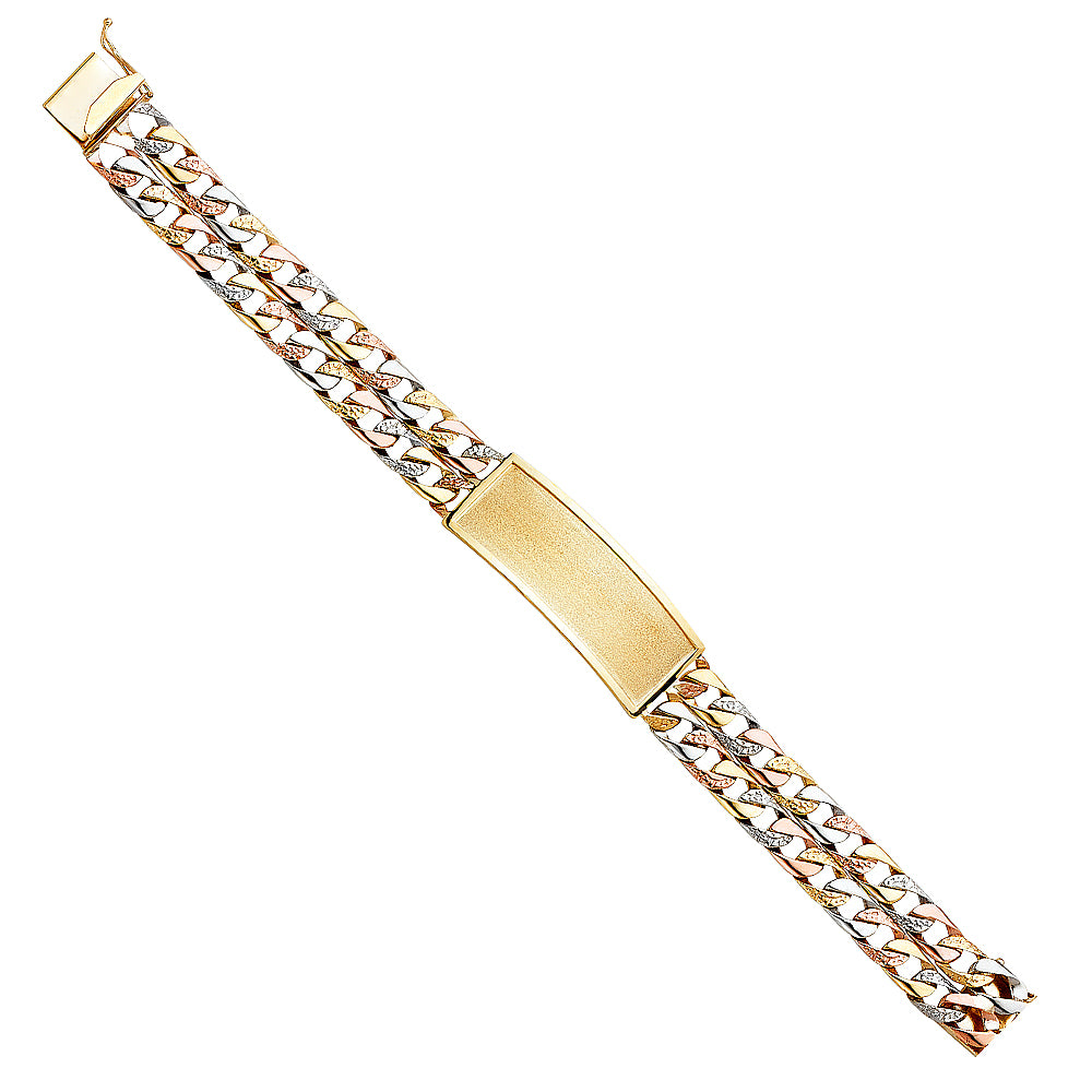 14K Yellow White Rose Gold 2 Rows NuggetCuban Link Frame-ID Brace