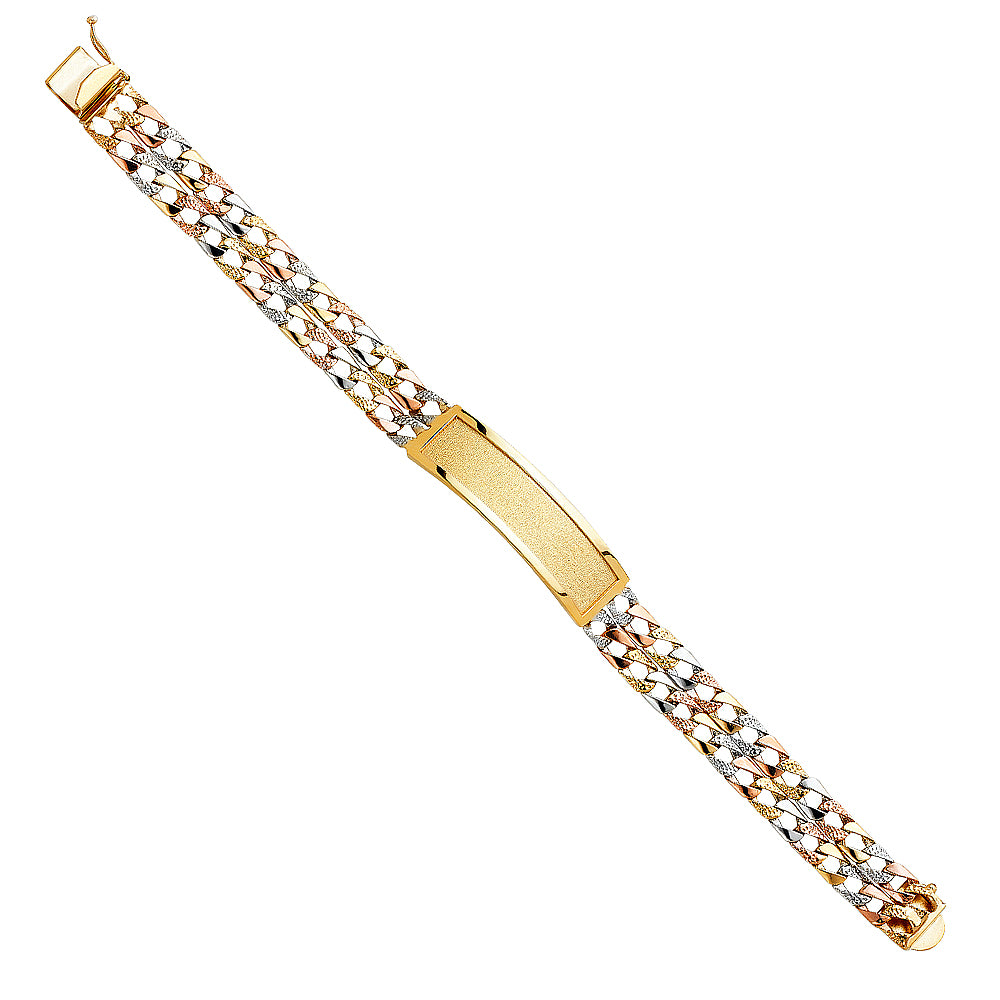 14K Yellow White Rose Gold 2 Rows NuggetCuban Lit Link Frame-ID Brace