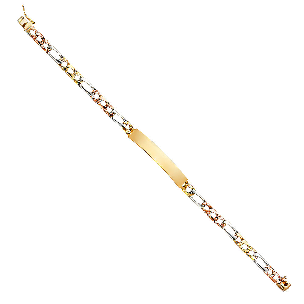 14K Yellow White Rose Gold Nugget Figaro Lit Link ID Brace