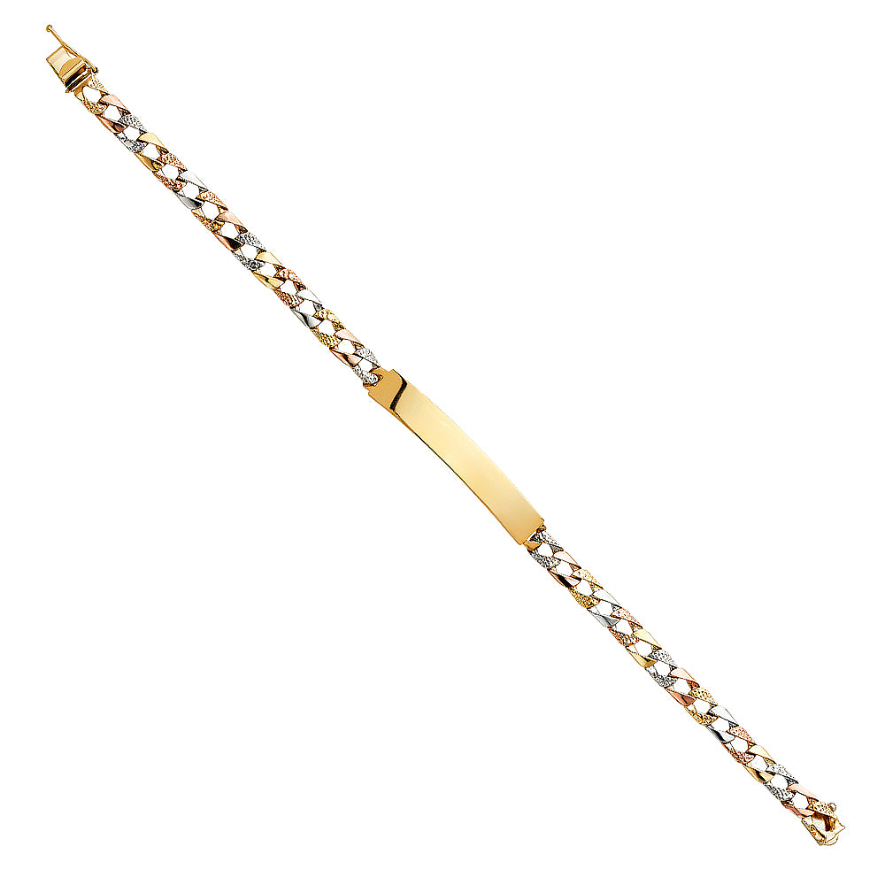 14K Yellow White Rose Gold NuggetCuban Lit Link ID Brace